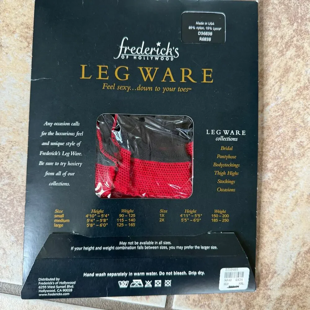 Fredrick’s of Hollywood Leg Ware Thigh High‎ Stockings Nylons Small Black / Red